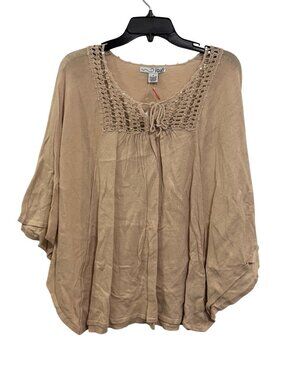 RXB Beige Crochet-Neck Tunic Top With Beaded Details 100% Cotton Size M